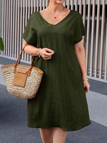 EMERY ROSE Plus Size Loose Fit Solid Color Batwing Sleeve Casual Dress Spring Outfits For Women Bridal Shower Dress White Elegant,Summer Outfits For Women,Sun Dresses For Women