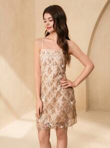 SHEIN Teen Girl Elegant Sequins Tassel Strap Dress