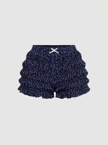 SHEIN MOD 波尔卡圆点度假两件套：抹胸、低腰荷叶边短裤、女士春夏装、外出上衣、波西米亚风、沙滩风、西部风、度假风、休闲风、哥特风、派对风、可爱蝴蝶结 2 件套 - 藏蓝色 - 查看 5