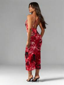 MISSGUIDED Printed Satin Cowl Drape Midi Dress Cute Sundress - Multicolor - View 2