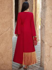 SHEIN Najma Abito lungo con maniche in stile arabo, realizzato a mano con nappine e perline, modesto
