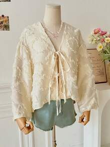 INAWLY Chemisier cardigan femme à nœud papillon texturé