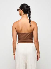 AiiRZ Ribbed Strapless Sweetheart Corset Style Bandeau Bodysuit With Belt Detail Spring Summer Clubwear Party Evening Occasion Bodycon Bustier Top