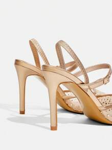 CUCCOO TILAWA Damen glänzende Kristall Mesh Spitze Zehenstiletto High Heel Sandalen, elegante glamouröse goldene Mesh Brautjungfernschuhe für Hochzeiten, Proms, Abendveranstaltungen