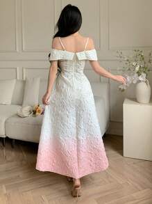 Modelyn Vestido largo midi sin mangas con hombros descubiertos y efecto ombre, moda para el verano - Rosa - Ver 2