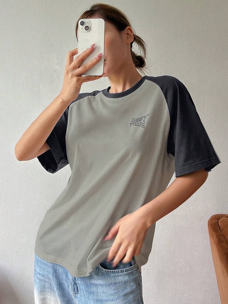 Letter Graphic Contrast Raglan Sleeve Tee