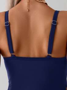 SHEIN Petal Design Maternity One-Piece Swimsuit For Summer Beach Vacation - Navy Blue - View 4