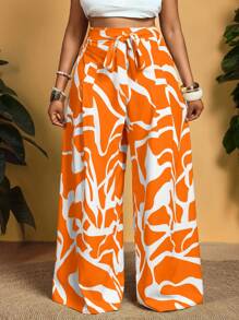 Slaydiva Plus Size Casual Loose All-Over Print Wide Leg Pants