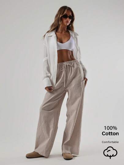 MUSERA 夏季亚麻质感系带腰裤，优雅休闲，适合夏季度假、秋季返校、办公室工作等各种场合。