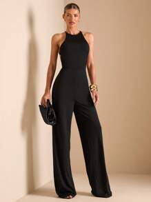 SHEIN BAE Women's Summer Sexy Backless Jumpsuit Black Jumpsuit Seaside Vacation One-Piece Swimsuit Swimsuit Night Out Vacation Outfit/Prom Dress/Summer Clothes/Romper/Wedding Guest Dress Women/Elegant Dresses For Party/Vacation/Easter Outfit Women