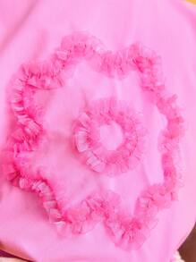 SHEIN Young Girls Cute Ruffle Trim Embroidered T-Shirts, Summer - Pink - View 4