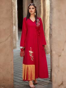 SHEIN Najma Abito lungo con maniche in stile arabo, realizzato a mano con nappine e perline, modesto