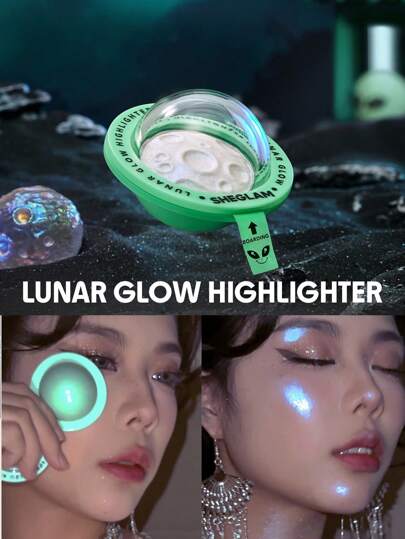 SHEGLAM Lunar Glow Highlighter Multi-Dimensional Shine Highlighter Powder High-Shine Finish Blue-Green Reflective Sheen Multi-Use Glow Face Makeup Purple Goth Highlighter Brand Beauty Makeup Face Paint Cosmetic For Women Girls Perfect For Winter Ideal For Y2K Fancy Fashion Suitable For Birthday Gift Party Ready Best Color
