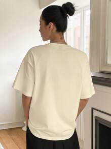 DAZY Camiseta de cuello redondo con gráfico de letras, camiseta holgada de verano