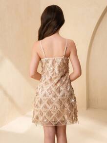 SHEIN Teen Girl Elegant Sequins Tassel Strap Dress