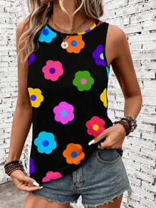 EMERY ROSE Women's Floral Print Casual Round Neck Sleeveless Tank Top, Versatile For Vacation Suitable For Going Out - Multicolor - View 2