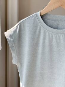 Comfortcana 女士纯色圆领短袖宽松休闲 T 恤 - 淺灰色 - 查看 5