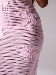 MUSERA Halterneck Crochet Floral Applique Fitted Maxi Dress Ibiza Sexy Vacation Holiday Spring Summer Festival Rave Beachwear Romantic Tequilla Sunrise