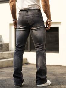 Manfinity Homme Men's Casual Everyday Washed Oblique Pocket Flared Leg Jeans - Grey - View 2