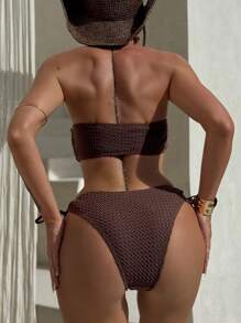 Swim SXY Costume da bagno elegante a due pezzi da donna con bretelle a spaghetti, colore tinta unita, casual, da vacanza, sexy