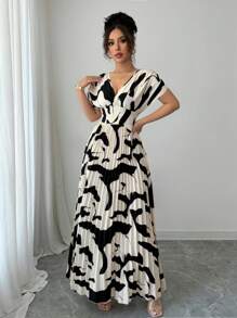 Rafferiza 杏黑色交叉裹腰褶饰女式短款连衣裙