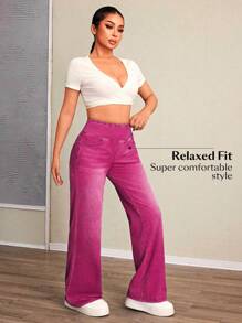 Flexra Women's Casual Washed High Waist Straight Leg Jeans - Hot Pink - View 3