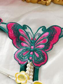 SHEIN 3pcs/Pack Plus Size Women Embroidered Butterfly Open-Crotch Pearl Sexy Panties