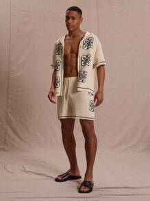 Musero Knit Crochet Patterned Button Through Short Sleeve Cardigan Only For Spring Summer Vacation Easter 