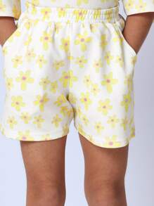 SUMWON 小女孩花卉印花夏季套装两件套休闲短裤T恤套装春季雏菊图案休闲服