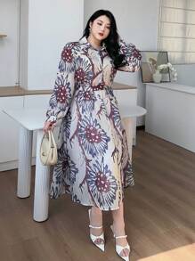 Dazy Plus Set di 2 pezzi: Blusa lunga con colletto e stampa floreale + Gonna
