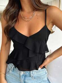 Flirla Blusa Sin Mangas De Mujer Con Dobladillo De Volantes Y Color Sólido