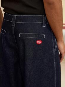 SWAVVY Men's Fashionable Casual Basic Relaxed Pleated Raw Hem Denim Shorts Jorts - Blue - View 7