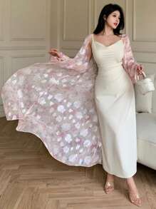 Modelyn 2pcs/Set Women Elegant Floral Print Robe & Solid Color Slip Dress Fall Cloth For Women - Multicolor - View 6