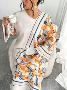 Yasmyna 大码宽松梭织长袖休闲阿拉伯风格连衣裙，端庄 - 彩色 - 查看 5