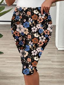 EMERY ROSE Women Plus Size Retro Floral Side Slit Leggings  Daisy - Multicolor - View 3