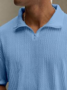Manfinity Homme Men Solid Color Short Sleeve Casual Commute Polo Shirt And Shorts Set - Blue - View 4