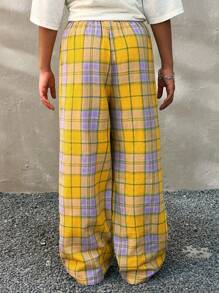 Coolane Kids 青少年女孩格子日常穿着微绒足球/足球黑白运动服阔腿裤 - 黃色 - 查看 6