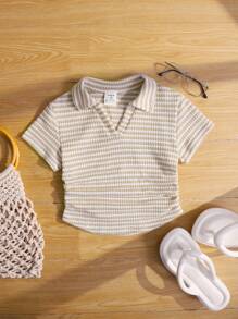 Camiseta de punto acanalado de cuello en V ajustada casual para niña joven