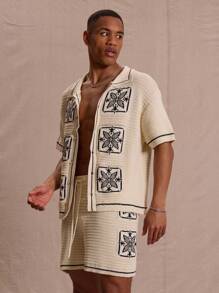 Musero Knit Crochet Patterned Button Through Short Sleeve Cardigan Only For Spring Summer Vacation Easter 