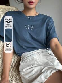 DAZY Penguin Graphic Drop Shoulder Tee Summer - Blue - View 1