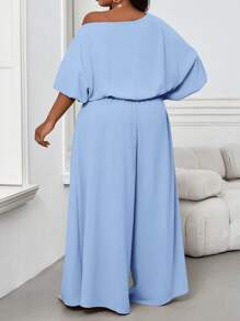 SHEIN Lady Autumn And Winter Elegant Vintage Work Casual Office Champagne Woven Off The Shoulder Ball Gown Bishop Sleeve Backless New Product Plus Size Jumpsuits