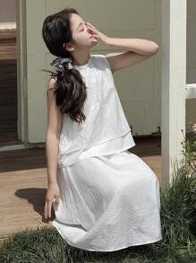 Dazy Kids 2pcs/Set Tween Girl Summer Sleeveless Top + Skirt Set, Back To School Clothes Vacation - White - View 7