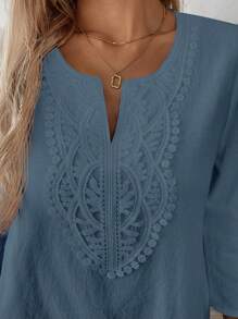 EMERY ROSE Women's Solid Color V-Neck Mid Long Sleeve Casual Tops, Simple Everyday Wear - Blue - View 8