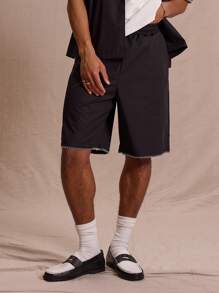 Musero Pantalones cortos de verano con elástico y pespuntes de contraste, estilo callejero y casual para vacaciones