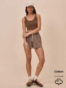 MUSERA Drawstring Waist Ribbed Washed Relaxed Fit Shorts Street Style Summer Tops 90s Airport Vacation The Book Shop Christmas