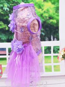 PETSIN 紫色可爱猫咪图案网眼轻薄透气背带裙，宠物狗背心裙，夏季新款，欧美流行 - 紫色 - 查看 6