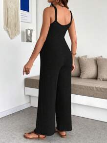 SHEIN Maternity Casual Solid Color Sleeveless Jumpsuit, Summer