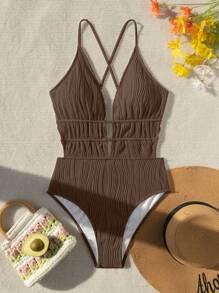 Swim Vcay 夏季海滩女士纯色露背时尚游泳沙滩装连体泳衣白色泳衣