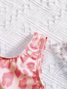 SHEIN Leap Crew Baby Girl Summer Cute Leopard Print Hollow-Out Knitting Swimwear - Pink - View 5
