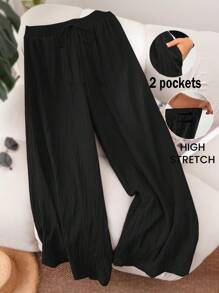 SHEIN CURVE+ Outfits casuales de playa de verano para mujer de talla grande, pantalones anchos elegantes de negocios y viajes con bolsillos, color rosa loto, pantalones de verano para vacaciones de playa, campo o país
